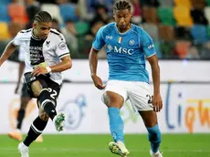 Udinese's Souza Brenner (L) and Napoli's Jens Cajuste in action during the Italian Serie A soccer match Udinese Calcio vs SSC Napoli at the Friuli - Dacia Arena stadium in Udine, Italy, 6 May 2024. ANSA / GABRIELE MENIS