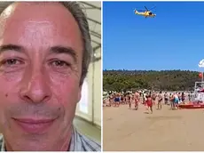 A sinistra Orfeo De Santi, a destra l'elisoccorso in spiaggia a Vieste