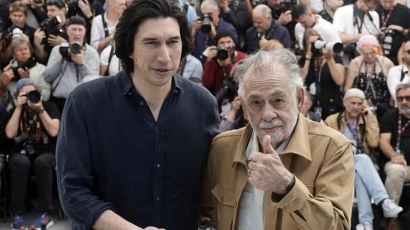 epa11347504 US director Francis Ford Coppola (R) and actor Adam Driver attend the photocall for 'Megalopolis' during the 77th annual Cannes Film Festival, in Cannes, France, 17 May 2024. The movie is presented in competition of the festival which runs from 14 to 25 May 2024. EPA/GUILLAUME HORCAJUELO