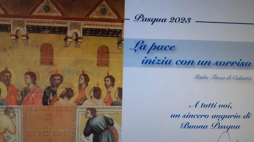 Il bigliettino pasquale con l'immagine della Pentecoste