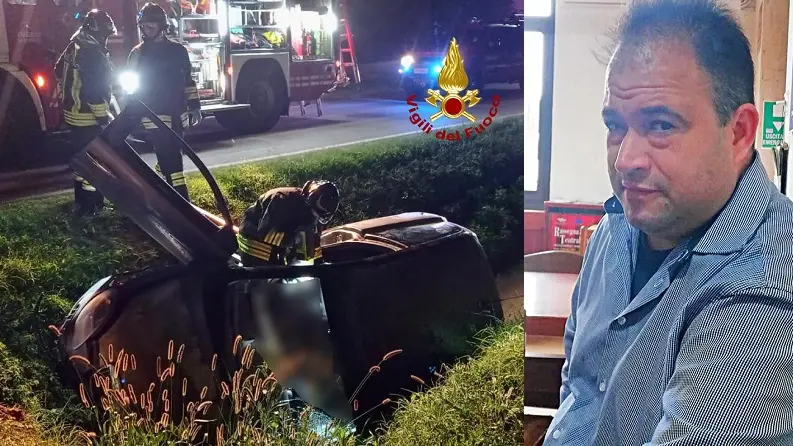 La scena dell'incidente e la vittima Giancarlo Maniero, 45 anni