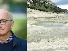 Francesco Vallerani, docente di Ca’ Foscari. A destra il lago Fedaia