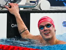 epa11768111 Noe Ponti of Switzerland reacts after competing in a Men's 50m Butterfly heat of the World Aquatics Swimming Championships (25m) in Budapest, Hungary, 10 December 2024. EPA/TIBOR ILLYES HUNGARY OUT