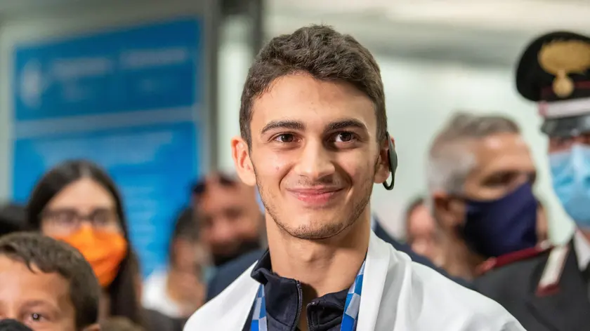 Vito Dell'Aquila, taekwondo gold medal winner arrives at Fiumicino Airport in Rome, 29 July 2021. ANSA/US/FITA