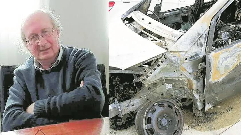 Giorgio Bassan e i resti della Mercedes distrutta