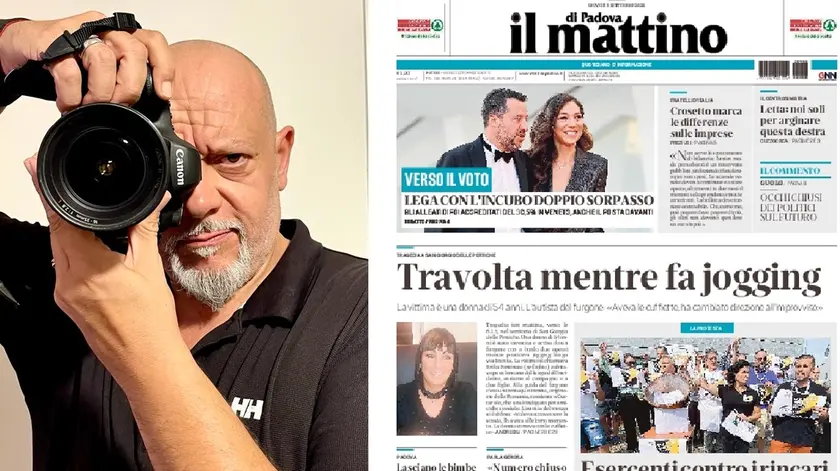 Il fotografo Nicola Bianchi che scatterà le foto ai partecipanti e la pagina digitale del Mattino di Padova