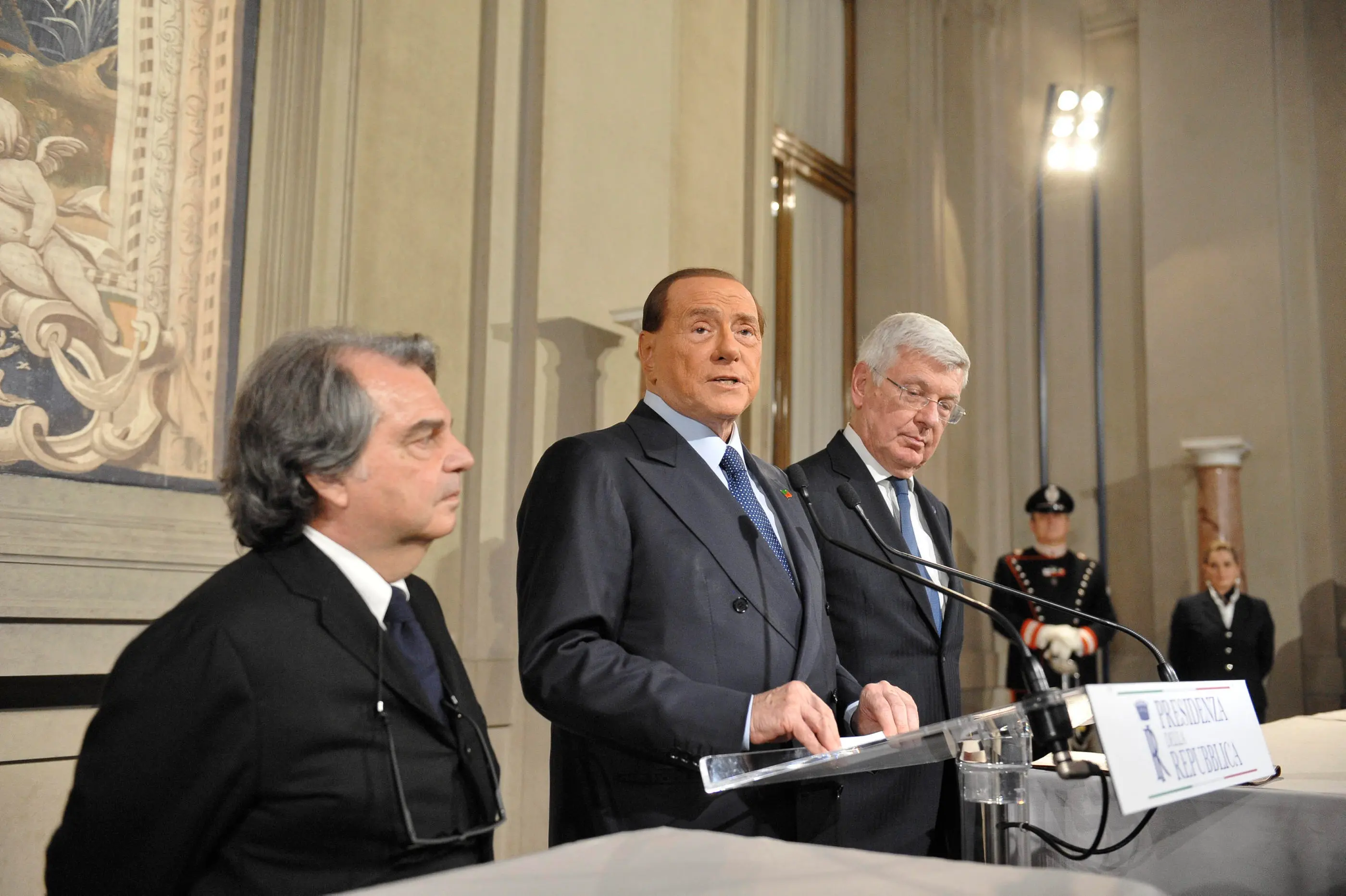 10/12/2016 Roma, Quirinale, consultazioni del presidente della Repubblica dopole dimissioni del governo Renzi, nella foto Renato Brunetta, Silvio Berlusconi e Paolo Romani