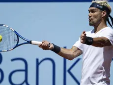 epa11479755 Fabio Fognini of Italy in action against Titouan Droguet of France at the ATP Swiss Open tennis tournament in Gstaad, Switzerland, 15 July 2024. EPA/PETER SCHNEIDER