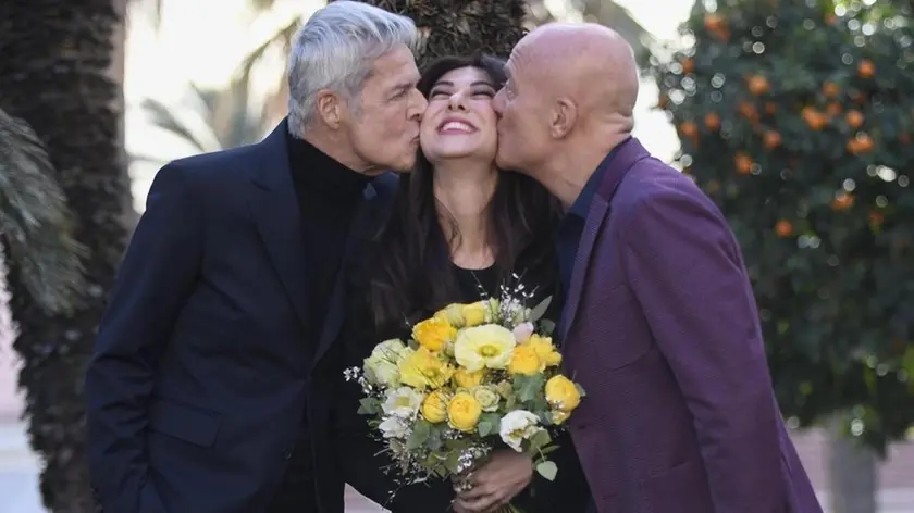 (S-D) Claudio Baglioni, Virginia Raffaele e Claudio Bisio durante la conferenza stampa di presentazione del 69esimo Festival di Sanremo, 9 gennaio 2019. ANSA/ RICCARDO DALLE LUCHE