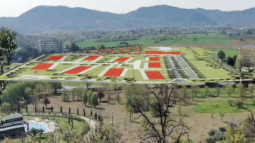 L’area interessata dal progetto, con il perimetro delle nove palazzine alte quattro piani previste dalla variante