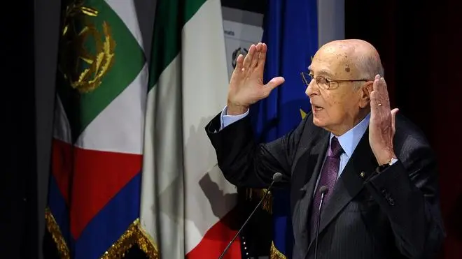 Il Presidente della repubblica Giorgio Napolitano durante il suo intervento al convegno degli Stati Generale della Cultura a Roma, 15 novembre 2012. ANSA / MAURIZIO BRAMBATTI