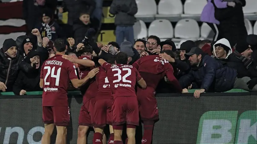 L'esultanza del Cittadella per il terzo gol alla Reggiana