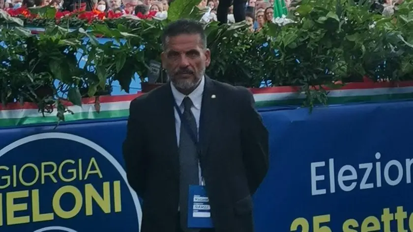 Rossano Moracci a un comizio di Giorgia Meloni