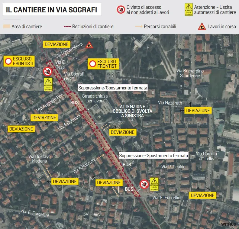 I cantieri in via Sografi