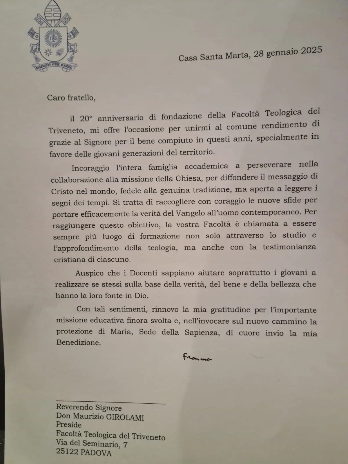 Il messaggio di Papa Francesco