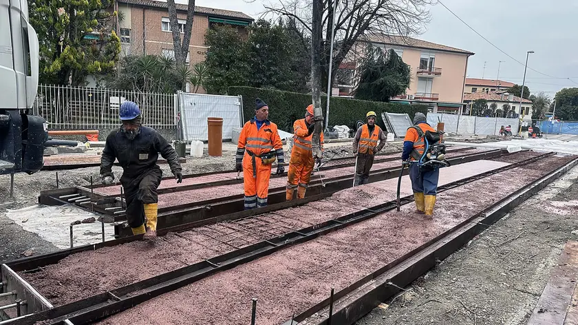 Il cantiere per il tram da via Sografi a Voltabarozzo