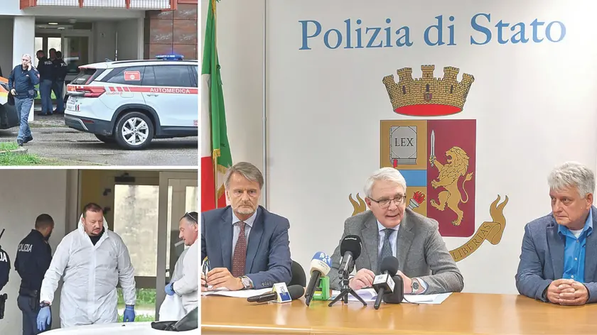 Il procuratore capo Massimo Lia (al centro), con il vicequestore Leonardo Boido (a sinistra) e il dirigente Fabio Perin