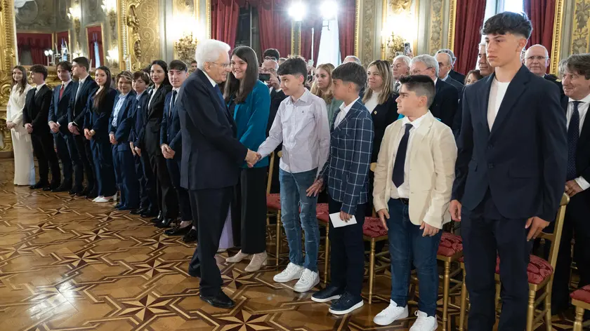 Il Presidente della Repubblica Sergio Mattarella in occasione della cerimonia di consegna degli Attestati d’Onore ai nuovi Alfieri della Repubblica Roma, 15 Maggio 2025