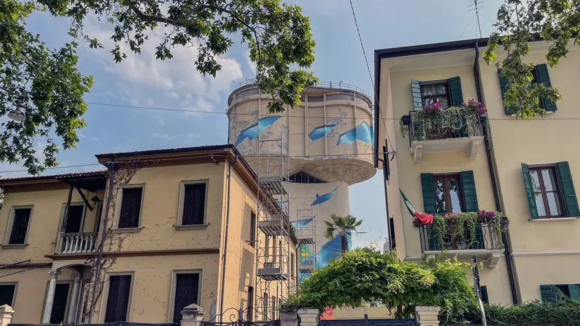 PADOVA- Biennale di Street Art “Super Walls” MURALES murale del collettivo francese La Crémerie che ha lavorato all’impianto idrico Bottazzo AQUEDOTTO Torre piezzometrica