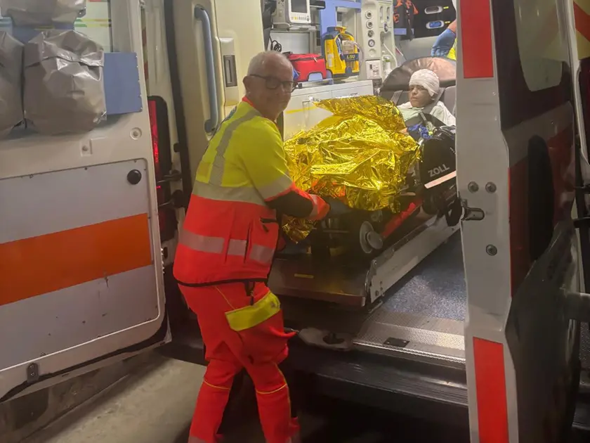 L'arrivo di uno dei piccoli pazienti da Gaza all'ospedale di Padova