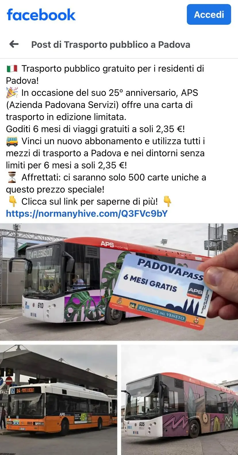 Il post truffa