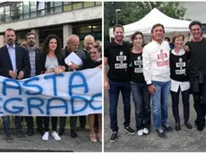 Due manifestazioni elettorali all’Arcella: a sinistra Massimo Bitonci con i militanti della Lega, a destra Sergio Giordani con esponenti del Pd e del mondo civico