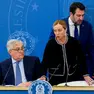 Da sinistra, Antonio Tajani, Giorgia Meloni e Matteo Salvini