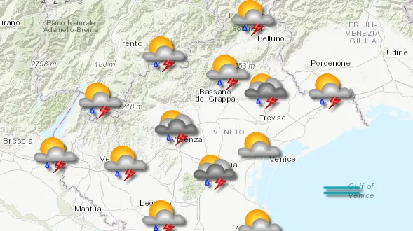 Le previsioni di Arpav per la notte e la mattinata di venerdì 25 luglio