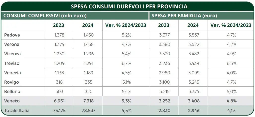 Spese durevoli per provincia