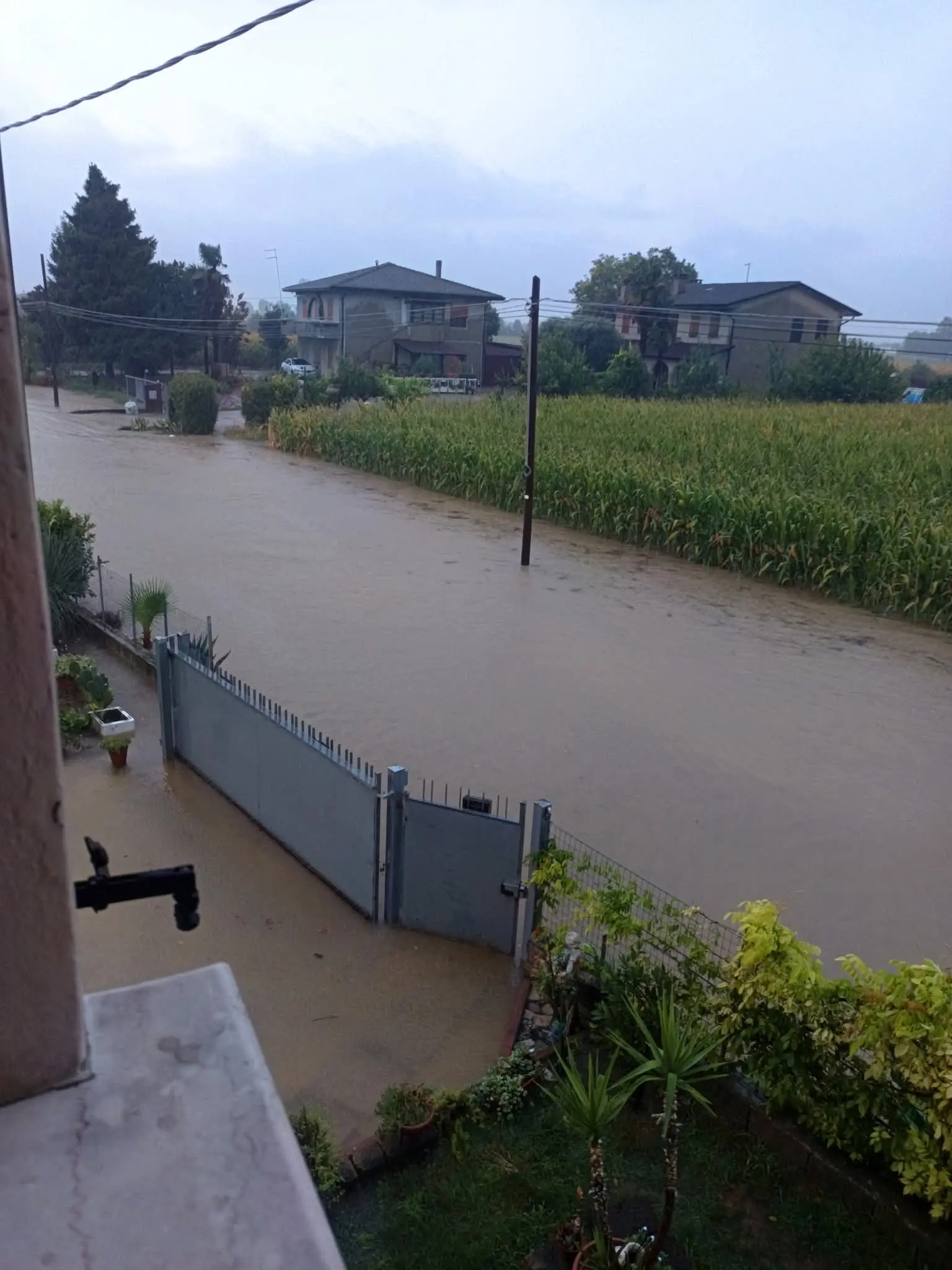 Via Ugo Foscolo a Maserà: la strada si è trasformata in un torrente