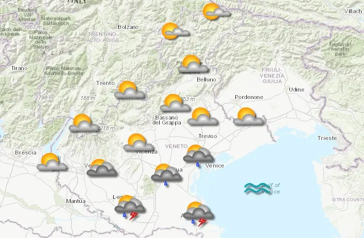 Le previsioni per domenica 24 agosto. ARPAV