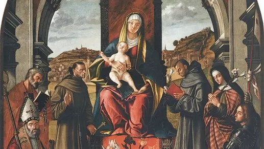 Un particolare della Pala del Carpaccio che lascerà il Santo di Padova