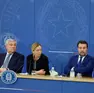 I leader del tavolo nazionale del centrodestra: la premier Giorgia Meloni e i vice Antonio Tajani e Matteo Salvini