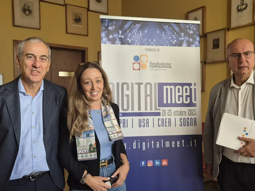 Alessandro Sperduti, Daniela Mapelli e Gianni Potti alla conferenza di presentazione di Digitalmeet