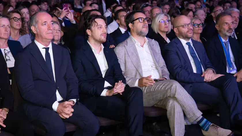 Zaia, Stefani e Salvini all'evento elettorale di presentazione del candidato di centrodestra in Veneto