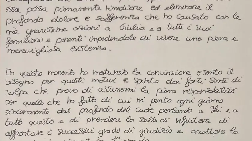 La lettera con cui Filippo Turetta ha rinunciato all'appello