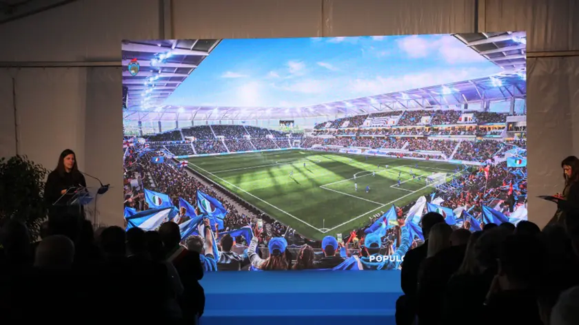 Un momento della presentazione del progetto dello stadio a Tessera (video Lorenzo Pòrcile)