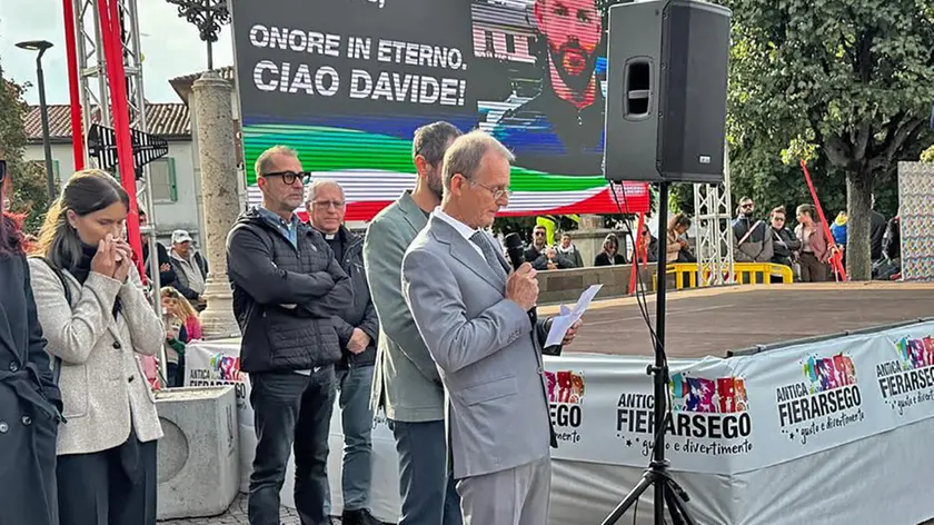 Fredile Bernardello durante il suo intervento alla Fiera di Arsego, nel Padovano