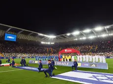 Il momento degli inni nazionali prima di Italia-Israele (foto Petrussi)