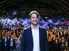 Alberto Stefani durante l'evento