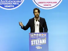 Alberto Stefani durante il suo intervento al Geox di Padova