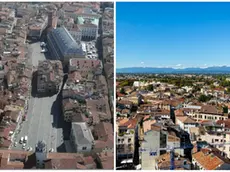 Il centro storico di Padova visto dall'alto, a destra Treviso