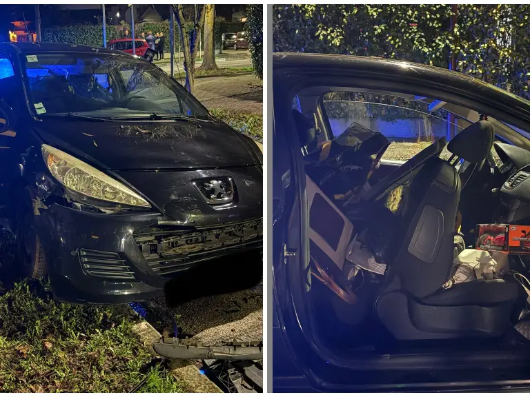 L'auto in fuga schiantatasi in centro a Cadoneghe