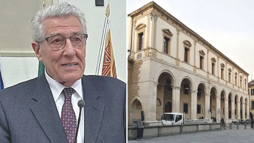 A sinistra il presidente Gilberto Muraro e, a destra, Palazzo Monte di Pietà