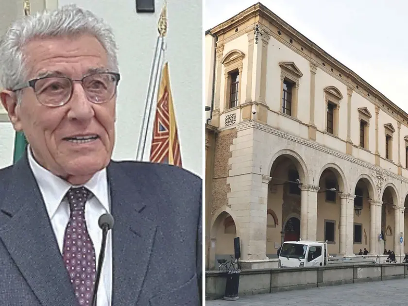 A sinistra il presidente Gilberto Muraro e, a destra, Palazzo Monte di Pietà