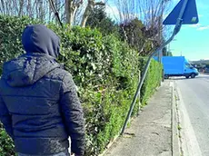 A sinistra, uno degli amici del ferito sul punto in cui è avvenuto l’investimento