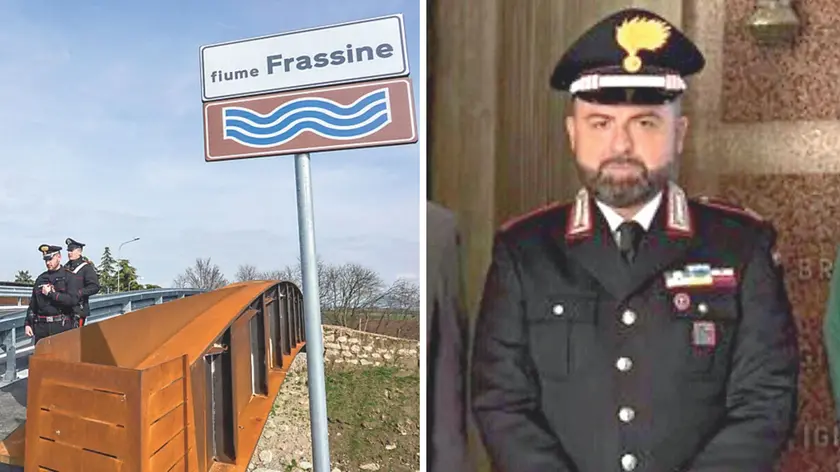 A sinistra, i carabinieri lungo il Frassine dove hanno salvato un aspirante suicida. A destra, il comandante della stazione di Montagnana, Maurizio D’Aniello
