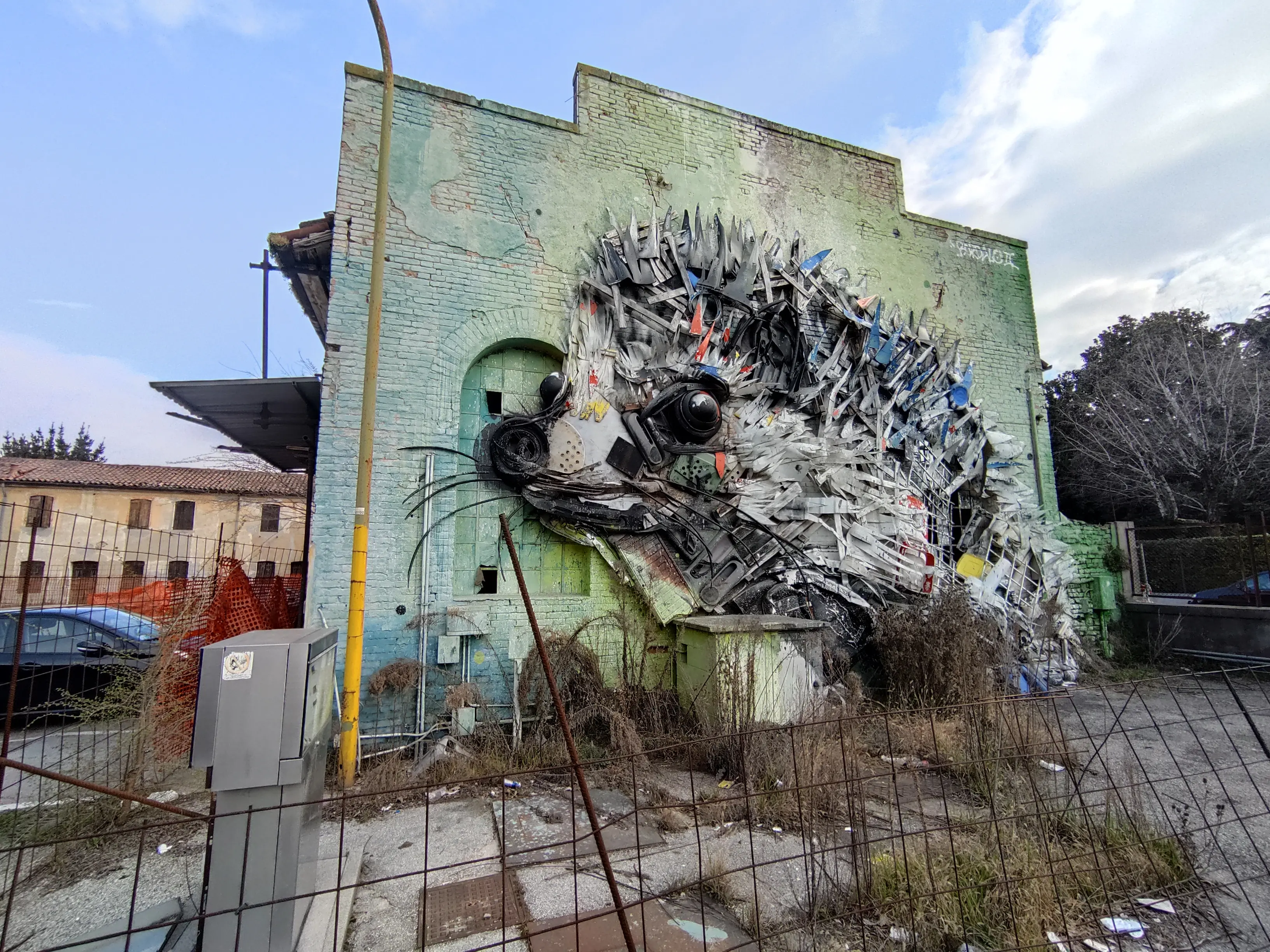Il riccio di Bordalo sulla parete dell'ex deposito in via San Girolamo