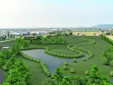 Un rendering che mostra alcuni degli invasi multifunzione pensati dal Consorzio Bacchiglione per i Colli Euganei