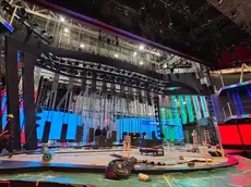 Il palco di Sanremo in fase di allestimento